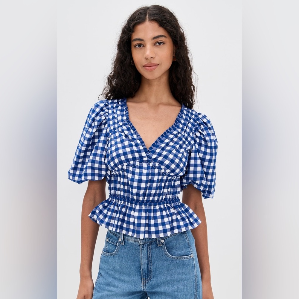 Sea NY Neci Gingham V Neck Top - NWT - Picture 2 of 4
